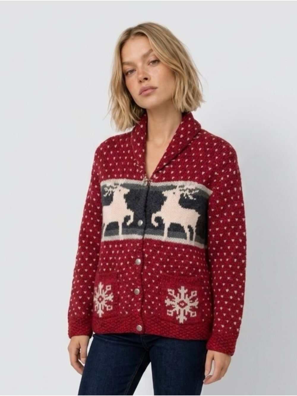 LIMITED VTG 100% WOOL Red CHRISTMAS Cardigan Sweater SIZE SMALL NEW UNWORN